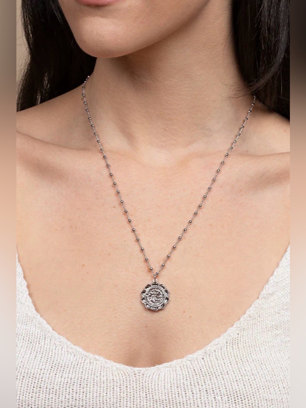 NEW Uncommon James Atocha Pendant Necklace Silver Coin Medallion Bead Boho Gift